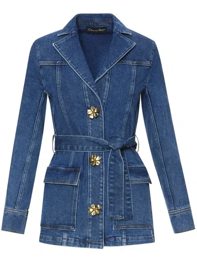 Oscar De La Renta Tie-up Denim Jacket In Medium Wash