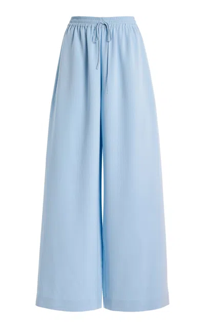 Oscar De La Renta Tie-waist Silk-georgette Wide-leg Pants In Blue