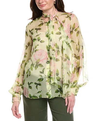 Oscar De La Renta Tie-detail English Roses Silk Top In Neutral