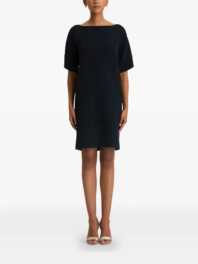Oscar De La Renta Tie-detailed Wool-blend Shift Dress In Blue