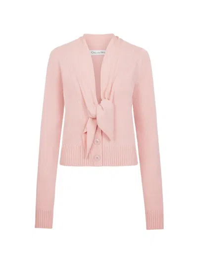 Oscar De La Renta Tied-neck Wool Cardigan In Pink