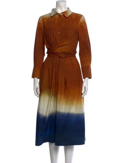 Pre-owned Oscar De La Renta Tie-dye Print Midi Length Dress In Orange