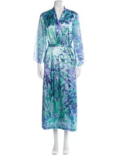 Pre-owned Oscar De La Renta Tie-dye Print Robe In Blue/green