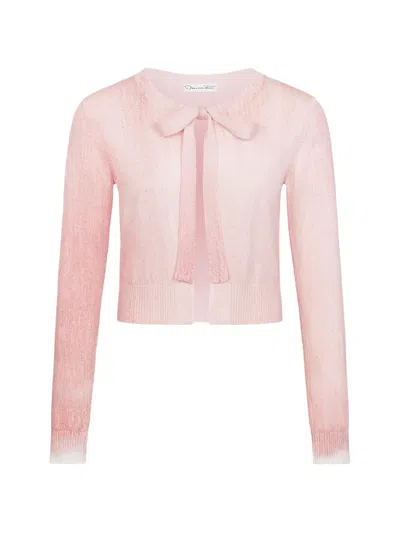 Oscar De La Renta Tie-neck Cropped Cardigan In Pink