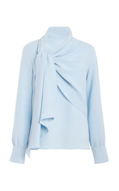 Oscar De La Renta Tie-neck Georgette Blouse In Blue