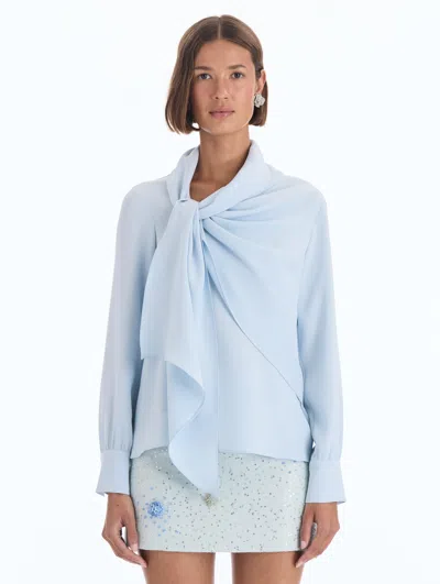 Oscar De La Renta Tie-neck Silk Georgette Blouse In Blue