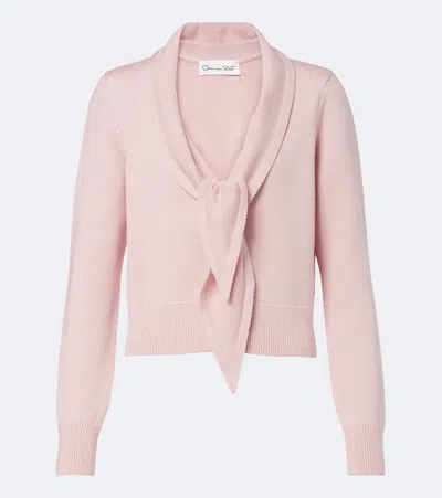 Oscar De La Renta Tie-neck Virgin Wool Cardigan In Pink