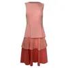 Oscar De La Renta Tiered Colorblock Sleeveless Midi Dress In Pink Wool In Pink