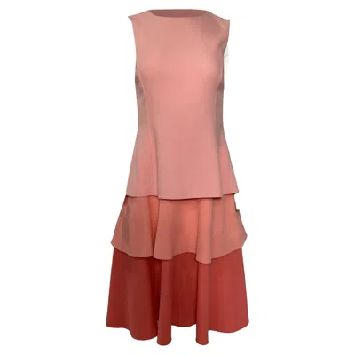 Oscar De La Renta Tiered Colorblock Sleeveless Midi Dress In Pink Wool