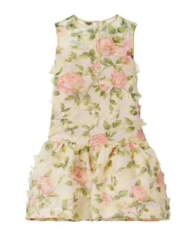 Oscar De La Renta Tiered Floral Print Mini Dress In Yellow