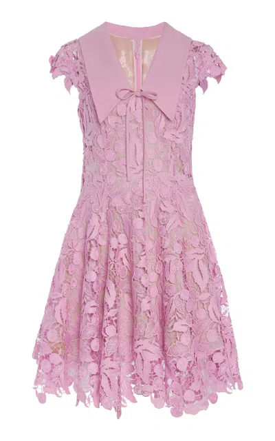 Oscar De La Renta Tiered Guipure Mini Dress In Pink