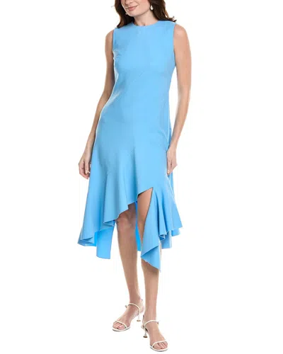 Oscar De La Renta Tiered Hem Wool-blend Midi Dress In Blue