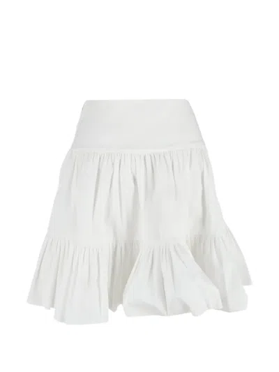 Pre-owned Oscar De La Renta Tiered Mini Skirt In White