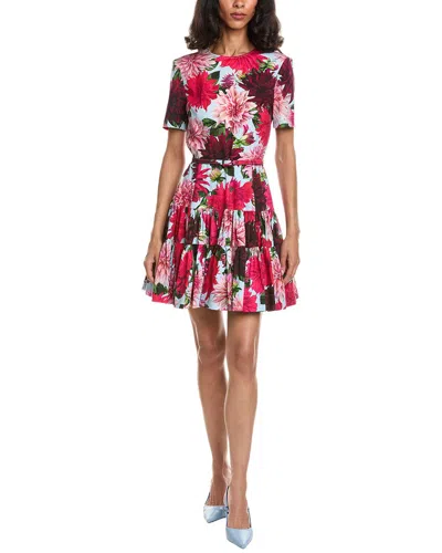 Oscar De La Renta Tiered Skirt Poplin Dress In Multi