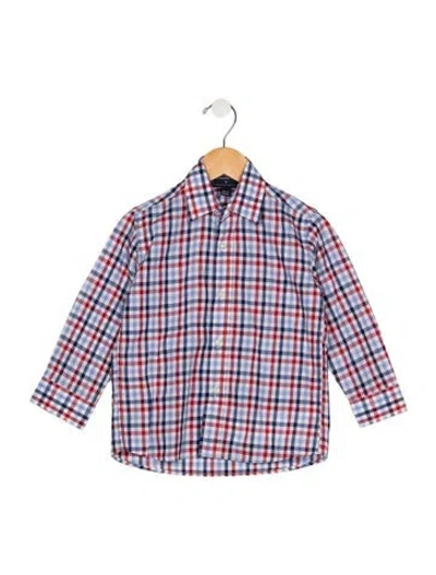 Pre-owned Oscar De La Renta Babies' Toddler Boys Pattern Printed Button Closure Shirt In Blue