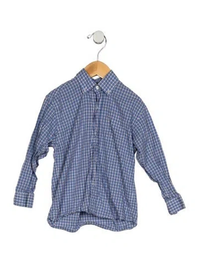 Pre-owned Oscar De La Renta Babies' Toddler Boys Pattern Printed Button Closure Shirt In Blue