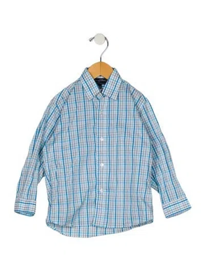 Pre-owned Oscar De La Renta Babies' Toddler Boys Plaid Button Up Shirt In Blue