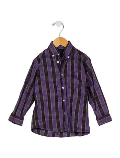 Pre-owned Oscar De La Renta Babies' Toddler Boys Plaid Button Up Shirt In Purple