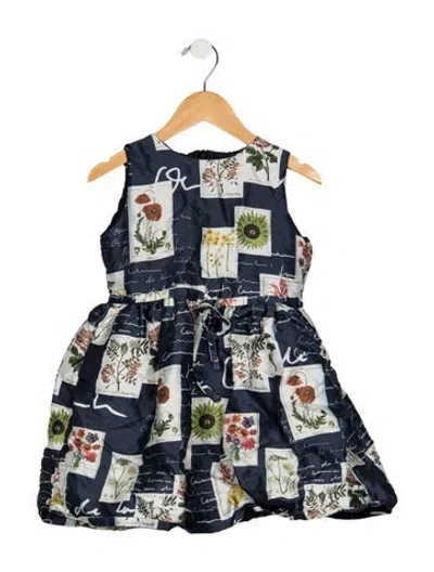 Pre-owned Oscar De La Renta Babies' Toddler Girls' Graphic Print Sleeveless Dress In Blue