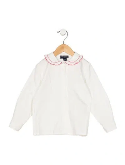 Pre-owned Oscar De La Renta Babies' Toddler Girls Scalloped Accented Button Closure Top In White
