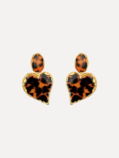 Oscar De La Renta Tortoise Stone Heart Clip-on Earrings In Multi