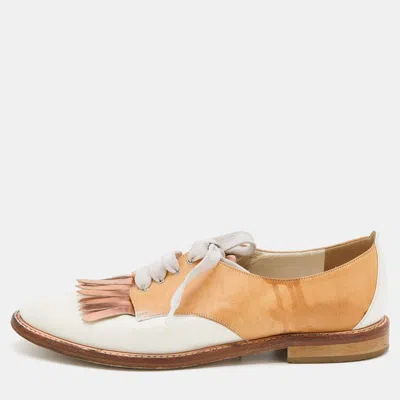 Oscar De La Renta Tricolor Leather Fringe Detail Lace Up Derby In Multi