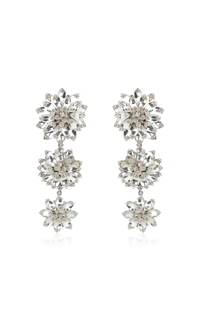 Oscar De La Renta Triple Drop Flower Clip-on Earrings In Silver