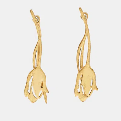 Oscar De La Renta Tulip Gold Tone Earrings