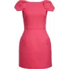Oscar De La Renta Tulip Sleeve Double Face Stretch Wool Cocktail Dress In Bright Pink