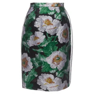 Oscar De La Renta Tulle Overlay Floral Jacquard Skirt In Black