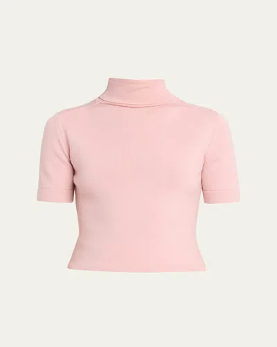 Oscar De La Renta Turtleneck Short-sleeve Wool Sweater In Pink