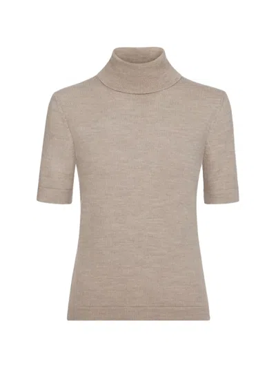 Oscar De La Renta Turtleneck Short-sleeved Knitted T-shirt In Neutral