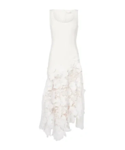 Oscar De La Renta Tweed And Guipure Midi Dress In White