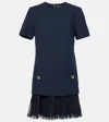 Oscar De La Renta Tweed And Lace Minidress In Navy