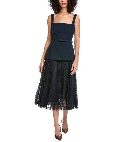 Oscar De La Renta Tweed & Lace Silk-lined Wool-blend A-line Dress In Black