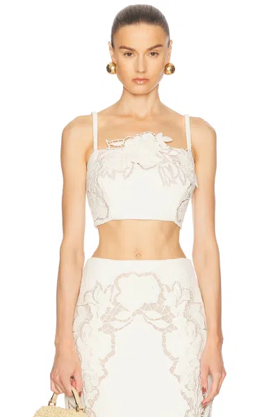 Oscar De La Renta Tweed Crop Top In Ivory