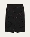 Oscar De La Renta Tweed Embroidered Cutout Midi Suiting Skirt In Black
