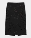 Oscar De La Renta Tweed Embroidered Cutout Midi Suiting Skirt In Black