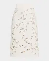 Oscar De La Renta Tweed Embroidered Cutout Midi Suiting Skirt In Neutral