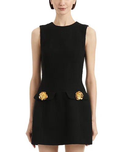 Oscar De La Renta Embellished Cotton-blend Tweed Mini Dress In Black