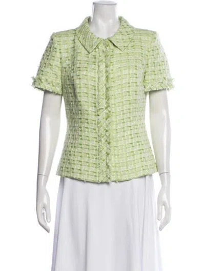 Pre-owned Oscar De La Renta Tweed Pattern Blazer In Green