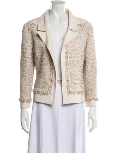 Pre-owned Oscar De La Renta Tweed Pattern Blazer In Neutrals
