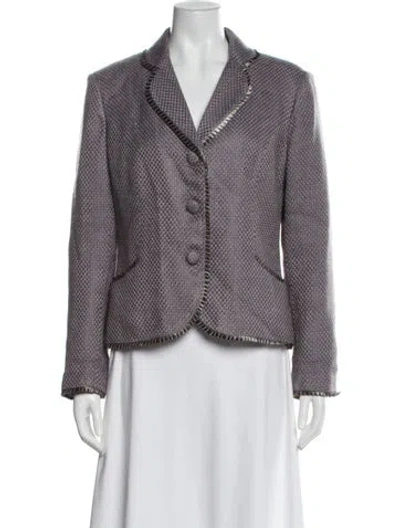 Pre-owned Oscar De La Renta Tweed Pattern Blazer In Purple