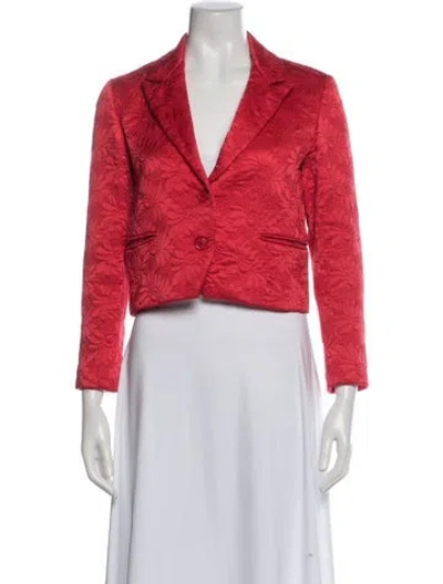 Pre-owned Oscar De La Renta Tweed Pattern Blazer In Red