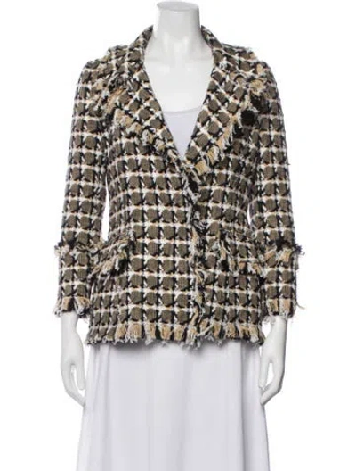 Pre-owned Oscar De La Renta Tweed Pattern Blazer In Yellow