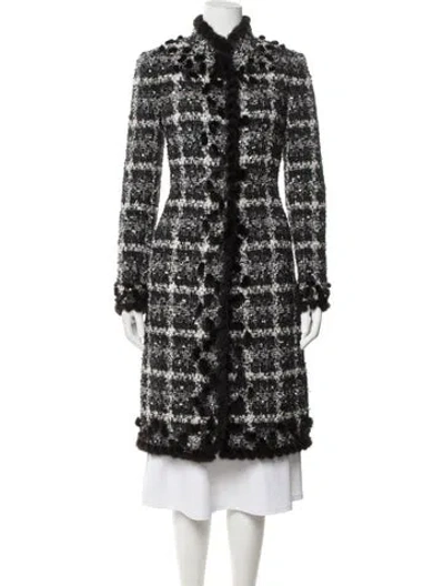 Pre-owned Oscar De La Renta Tweed Pattern Coat In Black