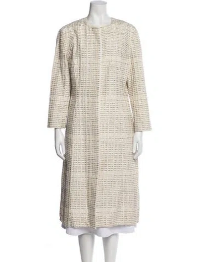 Pre-owned Oscar De La Renta Tweed Pattern Coat In Neutral