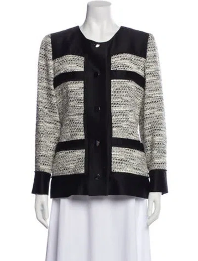 Pre-owned Oscar De La Renta Tweed Pattern Evening Jacket In Black