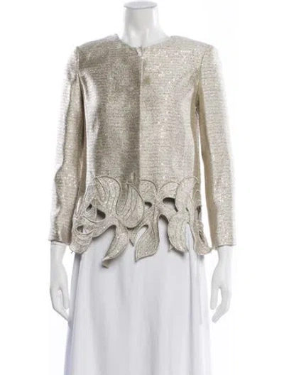 Pre-owned Oscar De La Renta Tweed Pattern Evening Jacket W/ Tags In Neutrals