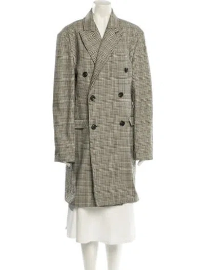 Pre-owned Oscar De La Renta Tweed Pattern Faux Fur Coat In Green